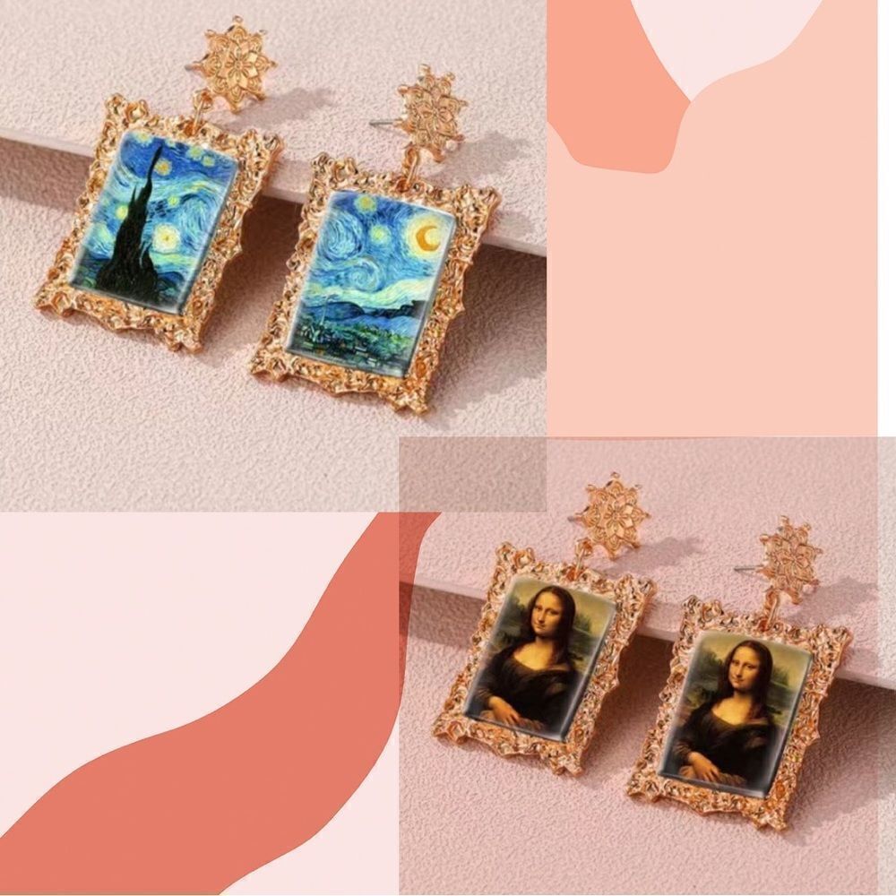 🔅🆕🔅 Mona Lisa, Starry Night 🌌 Van Gogh Art Paintings 🖼 Drop Earrings🔅✨